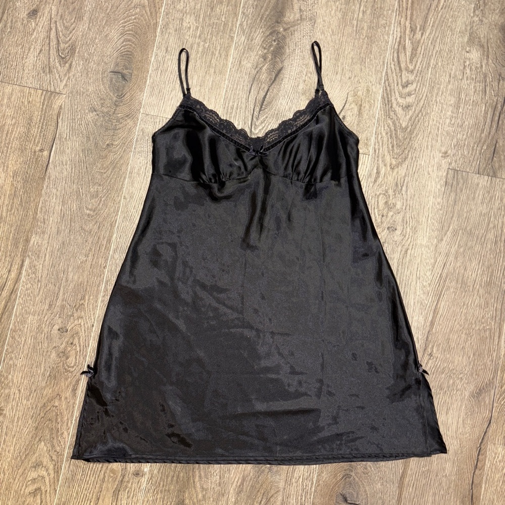 La SENZA Black Satin Velvet Lace-Trim Slip
